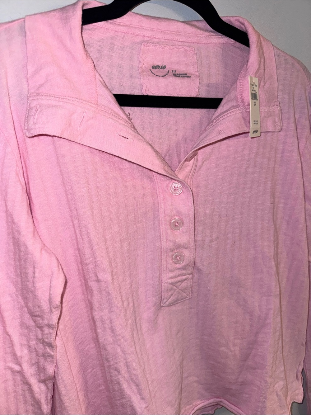 aerie Pink Ribbed Henley Top with Buttons - Picture 3 of 4